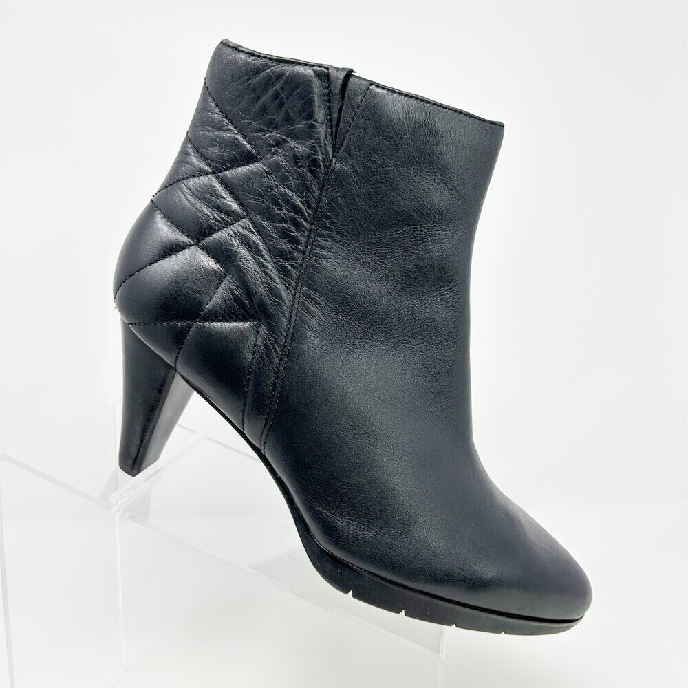 ECCO Womens Black Ankle Booties Quilted Zip Stiletto Heel Almond Toe Size 41